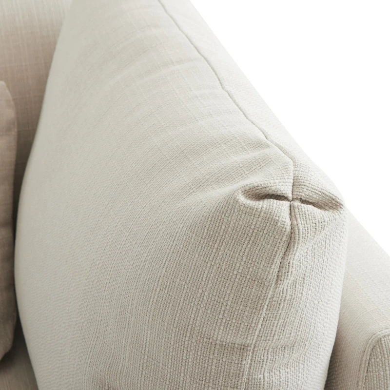 Canapé d'angle moderne en L avec pouf, canapé 3 places en lin, dossier haut et coussins, 220x83x81 cm, Beige