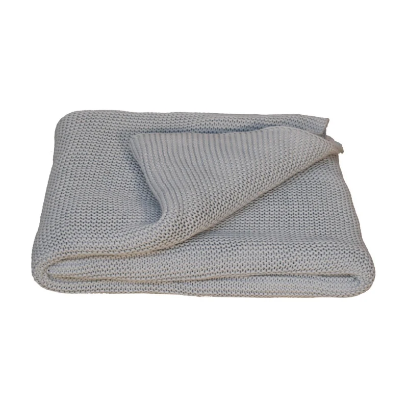 Hand-Knitted Double Knit Throw with Soft Breathable Natural Cotton, Knitted Blanket with Secure Packaging, 150L x 200W x 1H cm, Blue