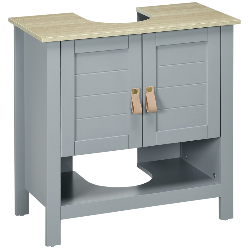 kleankin Armario para Debajo de Lavabo Compacto con 2 Puertas y Estante Interior Ajustable Mueble Auxiliar de Almacenamiento para Baño 60x30x60 cm Gris