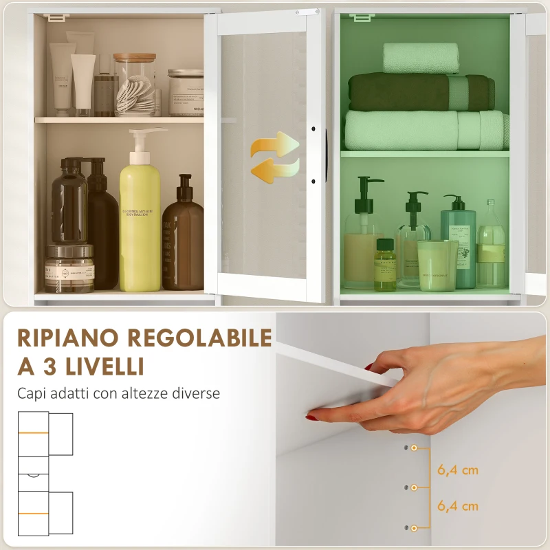 HOMCOM Colonna Bagno in Legno con 2 Armadietti, Cassetto e Ripiano Aperto, 40x30x165 cm, Bianco