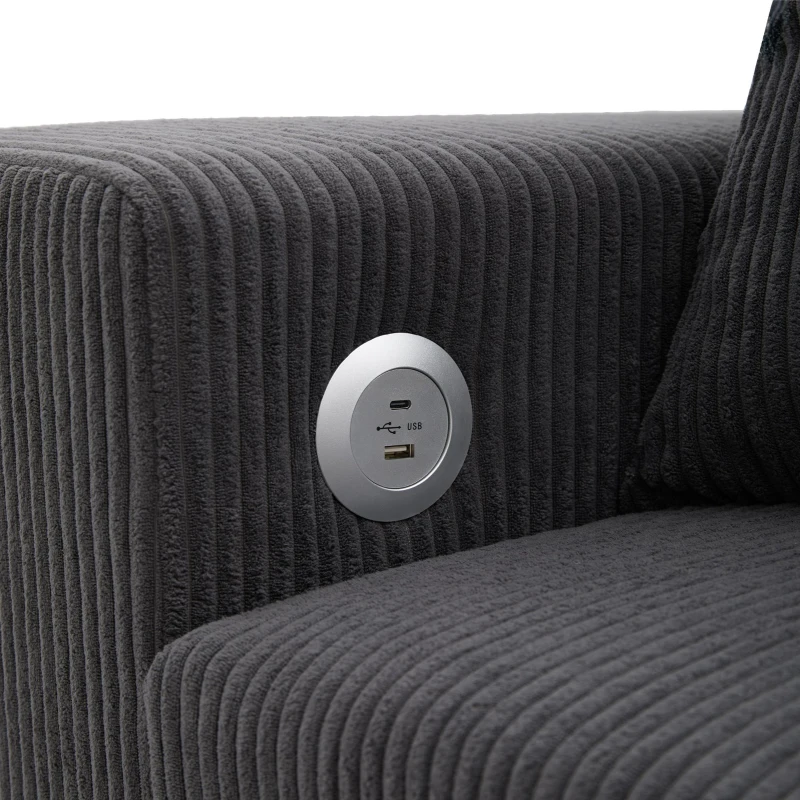 Canapé-lit pliant avec fonction couchage, port de charge USB, tablettes latérales et rangement, 231x131,5x84 cm, Gris