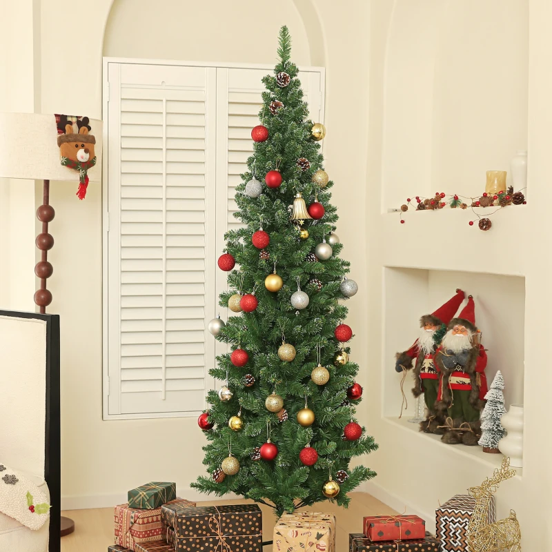 HOMCOM Sapin de Noël artificiel 180 cm arbre de Noël Slim avec support en acier pliable, 618 branches épines, vert