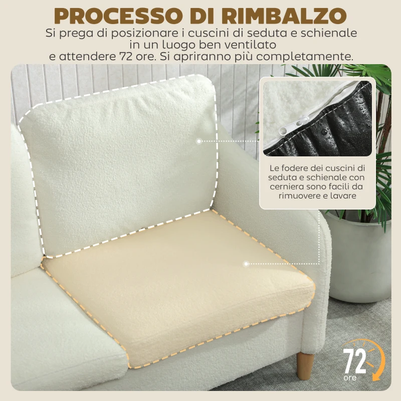 HOMCOM Divano 2 Posti Moderno con Cuscini Spessi e Rivestimento Sherpa, 137x69x82 cm, Crema