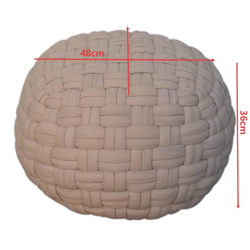 Handcrafted Tube Pouffe with Pleated Design and Breathable Cotton Fabric, Soft Futon with Delivered Fully Assembled, 48L x 48W x 36H cm, Cream