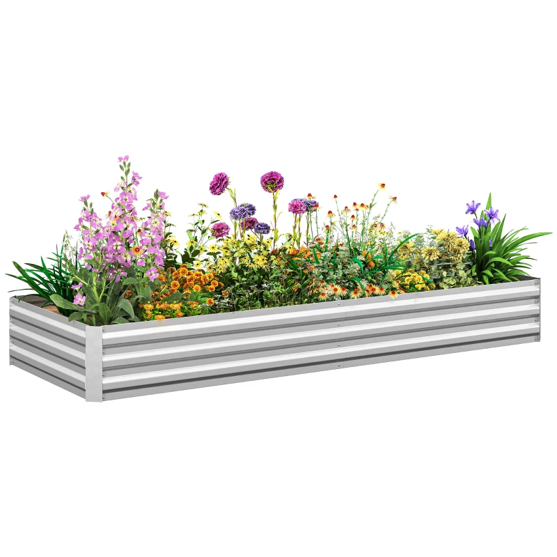 Outsunny Metal Raised Garden Bed Planter Box Outdoor Planters for Growing Flowers, Herbs, Green, Silver