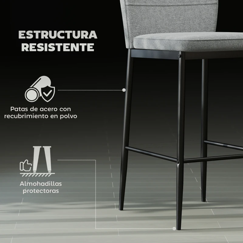 HOMCOM Set de 2 Taburetes Altos con Tapizado Aterciopelado y Patas de Acero para Cocina Comedor Barra 41x52x97 cm Gris