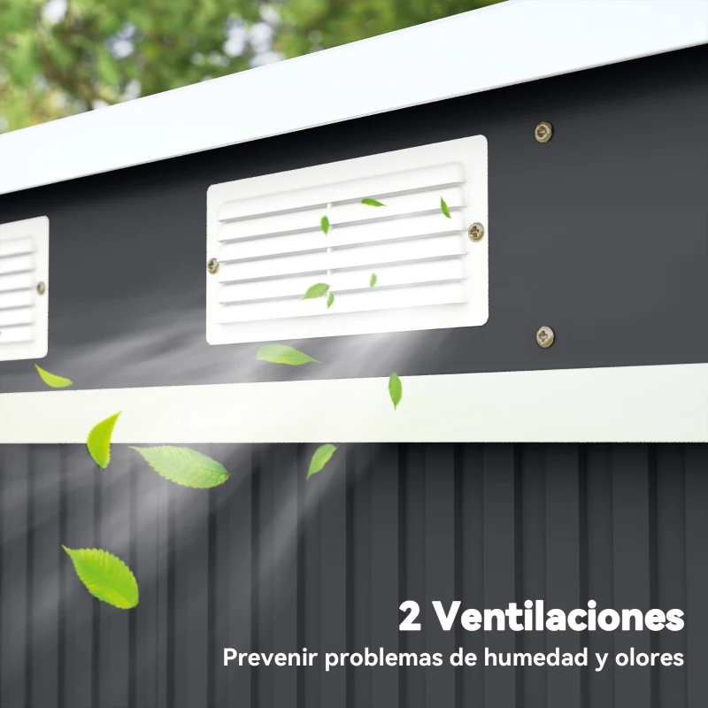 Outsunny Cobertizo de Jardín Exterior 2,4 m² 213x130x172 cm con Puerta Corredera Techo Inclinado Base sin Suelo y Ventanas Gris