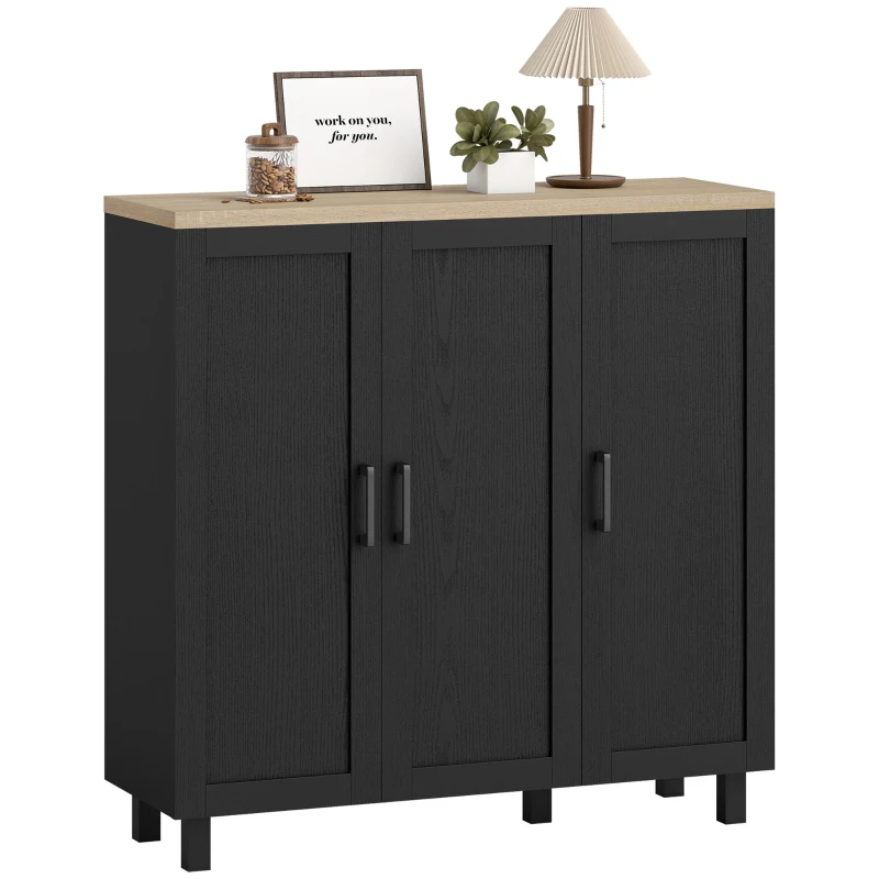 HOMCOM Aparador de Salón con 3 Puertas y Estantes Ajustables para Cocina Comedor Estilo Moderno 90x30x90 cm Negro
