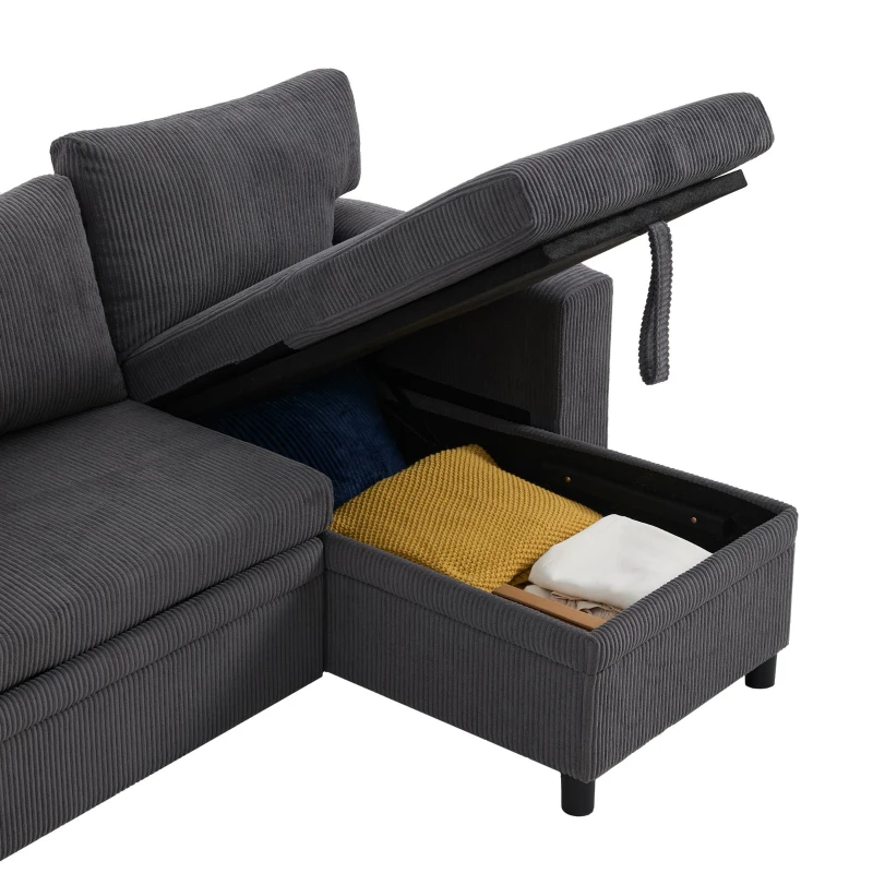 Canapé-lit pliant avec fonction couchage, port de charge USB, tablettes latérales et rangement, 231x131,5x84 cm, Gris