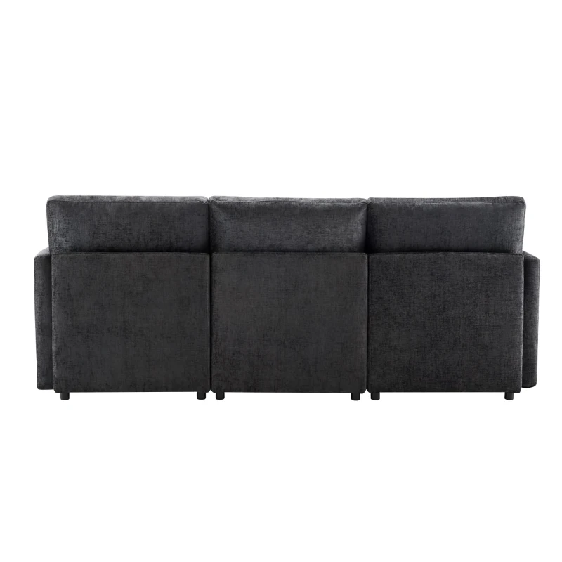 Canapé en tissu chenille moderne, canapé d'angle en L avec pouf et coussins décoratifs, 216x161x81 cm, Gris