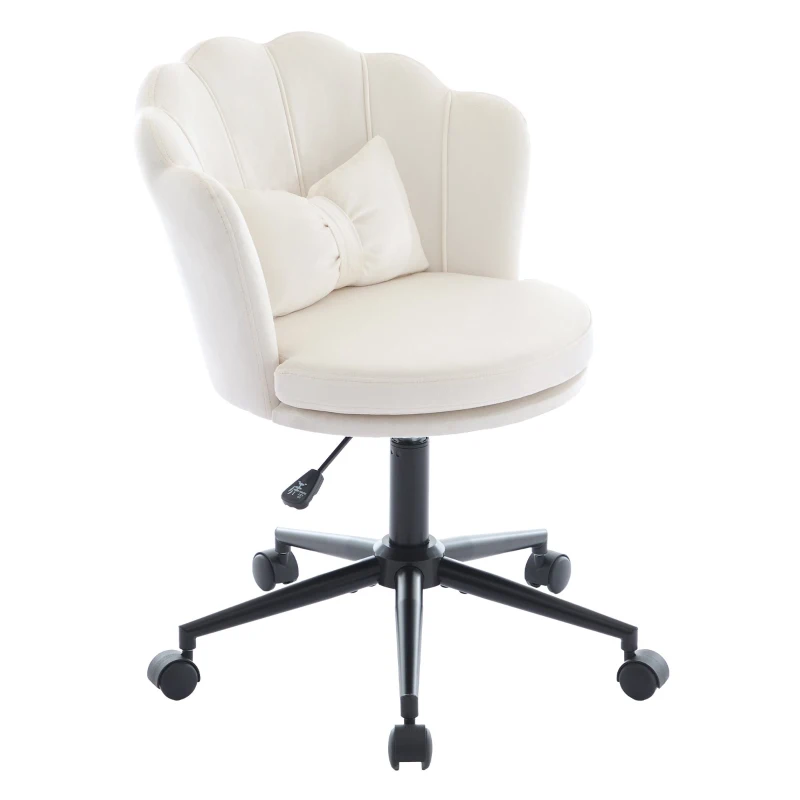 Fauteuil pivotant moderne avec dossier en forme de pétale, réglable en hauteur et design rotatif à 360°, 55x62x73-83 cm, Beige