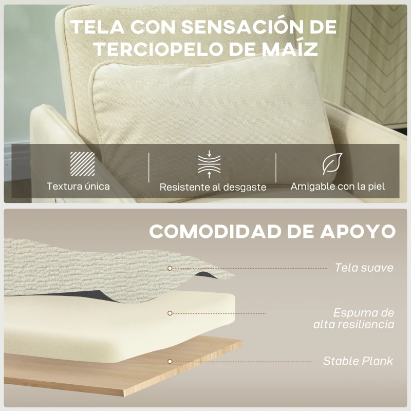 HOMCOM Sillón Cama Individual 3 en 1 Sofá Cama Plegable con Respaldo Ajustable y Cojín para Salón 74x85,5x82 cm Beige