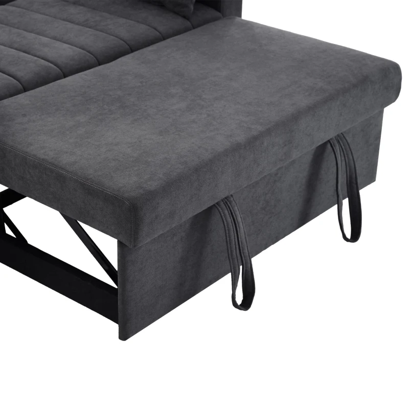 Canapé-lit multifonction moderne avec dossier réglable, porte-gobelet et coussin, 136x162x84 cm, Gris