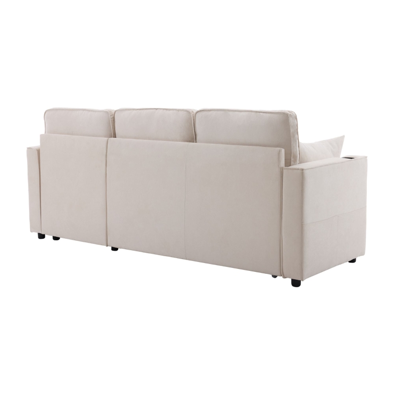 Canapé-lit avec fonction de couchage, canapé en L avec rangement et porte-gobelets, 211x130x86 cm, Beige