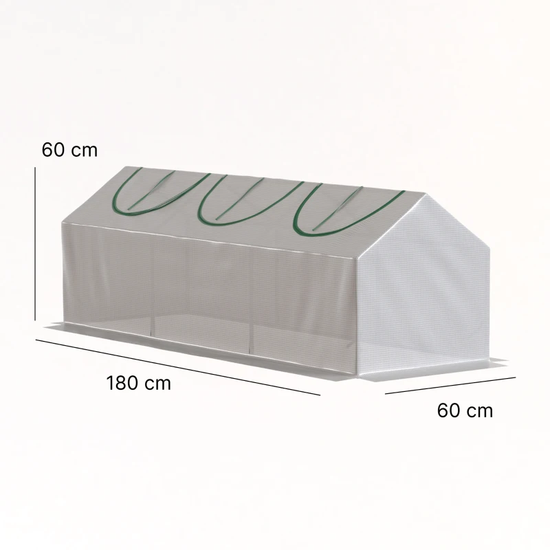 Outsunny Invernadero de jardín mini invernadero 3 ventanas enrollables cubierta en PE de alta densidad 140 g/m² 180 x 60 x 60 cm blanco