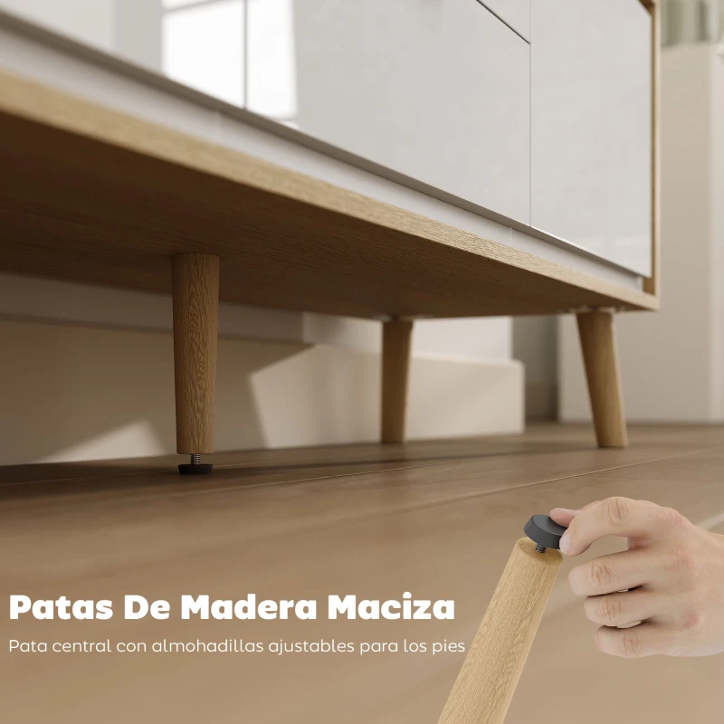 HOMCOM Mueble de TV Moderno de 2 Puertas 2 Cajones Orificios y Estantes Extraíbles 120x35x50 cm Blanco Brillo y Roble