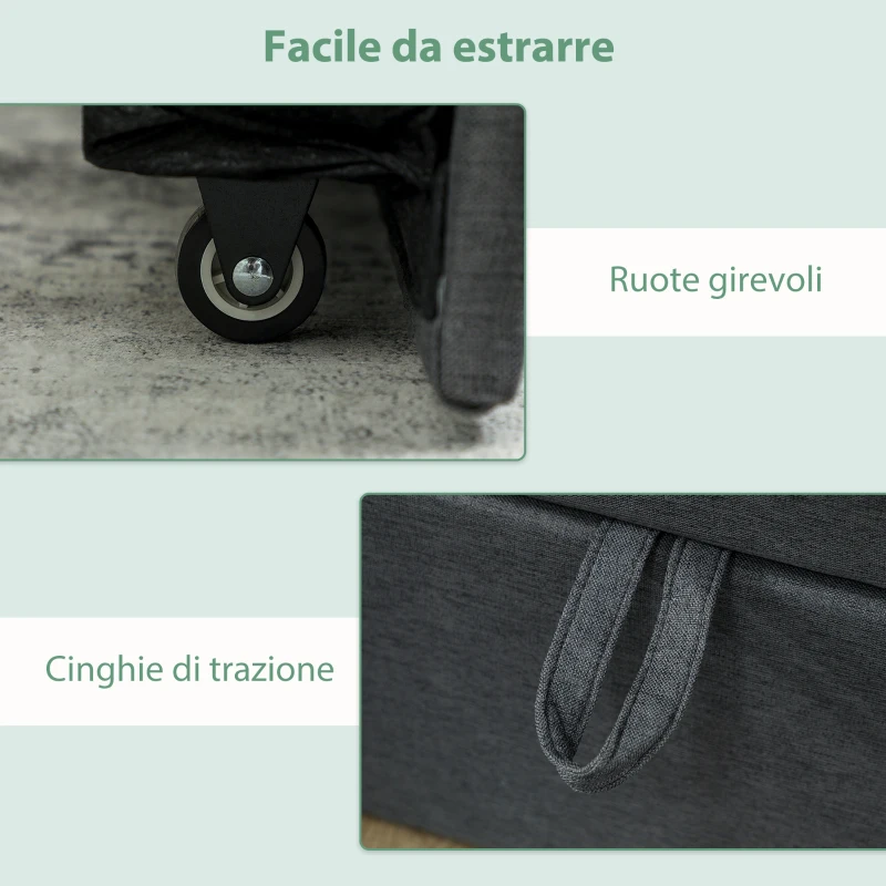 HOMCOM Letto Singolo con Secondo Letto Estraibile, Rivestimento in Tessuto e Braccioli, 205x181x70 cm, Grigio Scuro