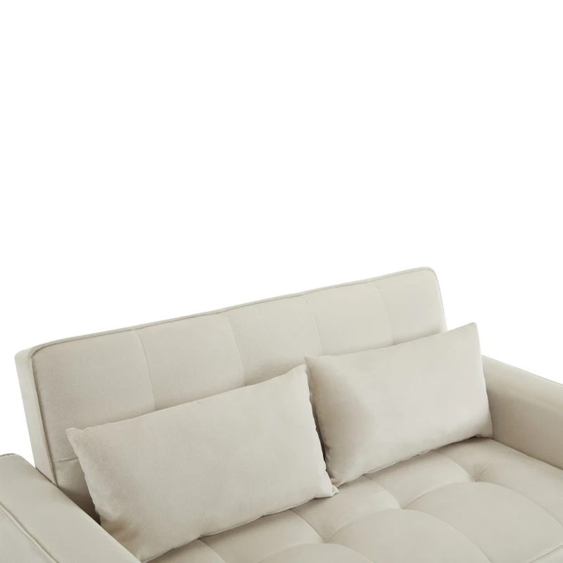 Canapé-lit pliant, canapé multifonction avec fonction couchage, avec porte-gobelet et coussin, 137x76,5x83 cm, Beige