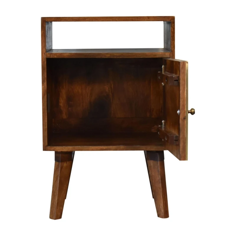 Solid Mango Wood Bedside Table with Open Slot and Storage, Handcrafted Sustainable Desk with Nordic Legs, 35L x 40W x 60H cm, Brown