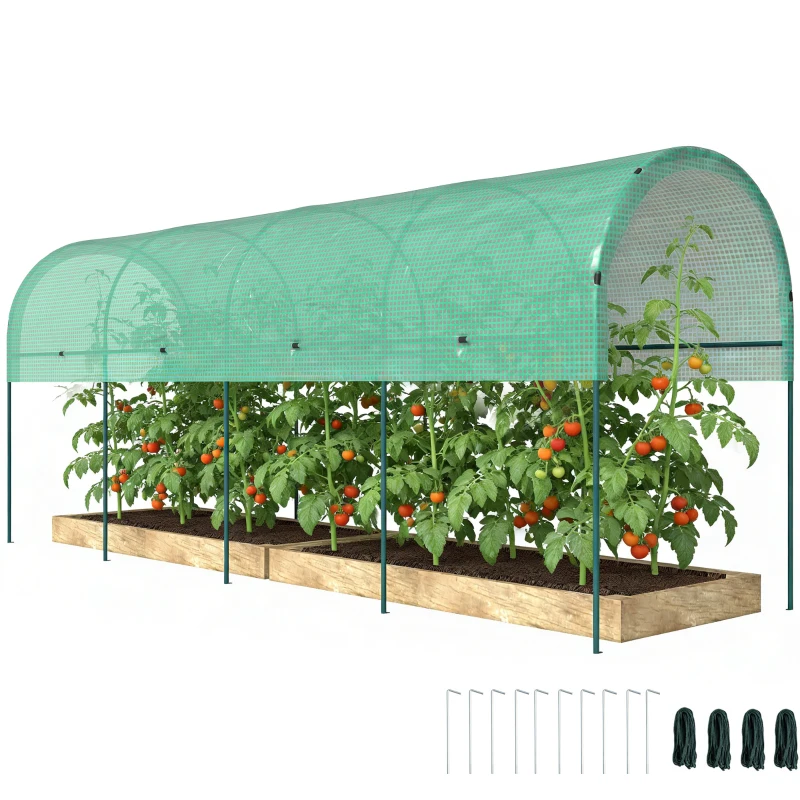 Outsunny Greenhouse winterproof polytunnel with arched roof, ground anchors greenhouse 400 x 120 x 170cm Green