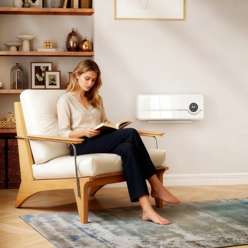 HOMCOM Chauffage mural en céramique 1000/2000W, radiateur électrique, ventilateur, thermostat, minuterie, 50x18,6x12,9cm, blanc