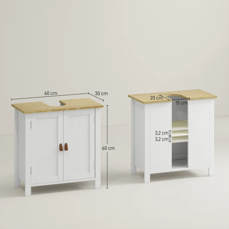 kleankin Mueble bajo Lavabo Mueble de Lavabo con Pie con 2 Puertas 2 Mangos y Estante Ajustable sin Lavabo 60x30x60 cm Blanco