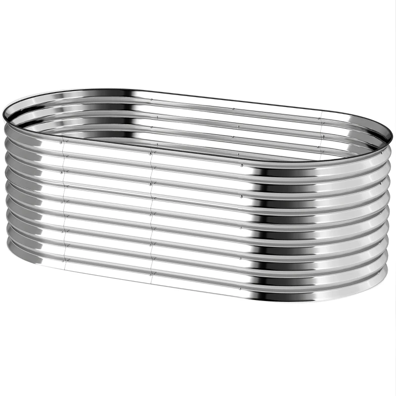 Outsunny Pflanzkübel, Metall-Blumenkübel mit Sicherheitskante und Handschuhen, offener Boden, 160B x 80T x 56H cm, Grau