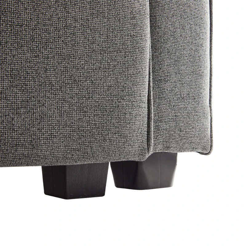 Canapé moderne 4 places en tissu lin, avec poches d'accoudoir et 4 coussins, 264x83x87 cm, Gris foncé