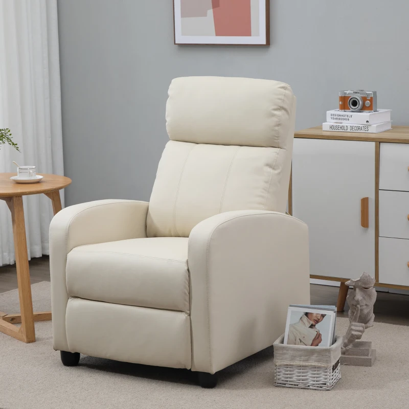 HOMCOM Fauteuil de Relaxation et Massage électrique avec Inclinaison Manuelle Dossier Repose-Pied réglable revêtement synthétique Crème