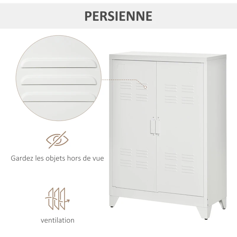 HOMCOM Armoire de bureau à 3 niveaux meuble de rangement bureau métallique 2 portes étagères réglables 75 x 33 x 110 cm blanc