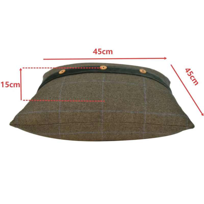 Set of 2 Quinn Cushion with Soft Cotton Blend and Velvet Pile, Handcrafted Pillow Ideal for Sofa and Bed, 45L x 45W x 15H cm, Olive Green