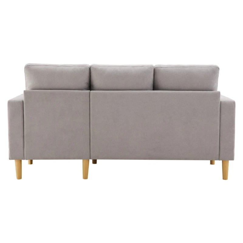 Canapé d'angle moderne en L, 3 places avec méridienne et rangement, porte-gobelet intégré, 175x129x90 cm, Gris clair