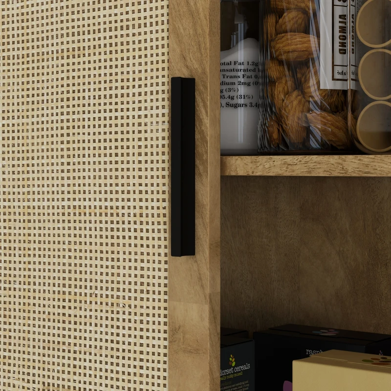 HOMCOM Armário de Cozinha Móvel Auxiliar de Cozinha Alto com 4 Portas em Vime e Prateleiras Ajustávei, Estilo Boémio 80x33x162,6 cm Madeira