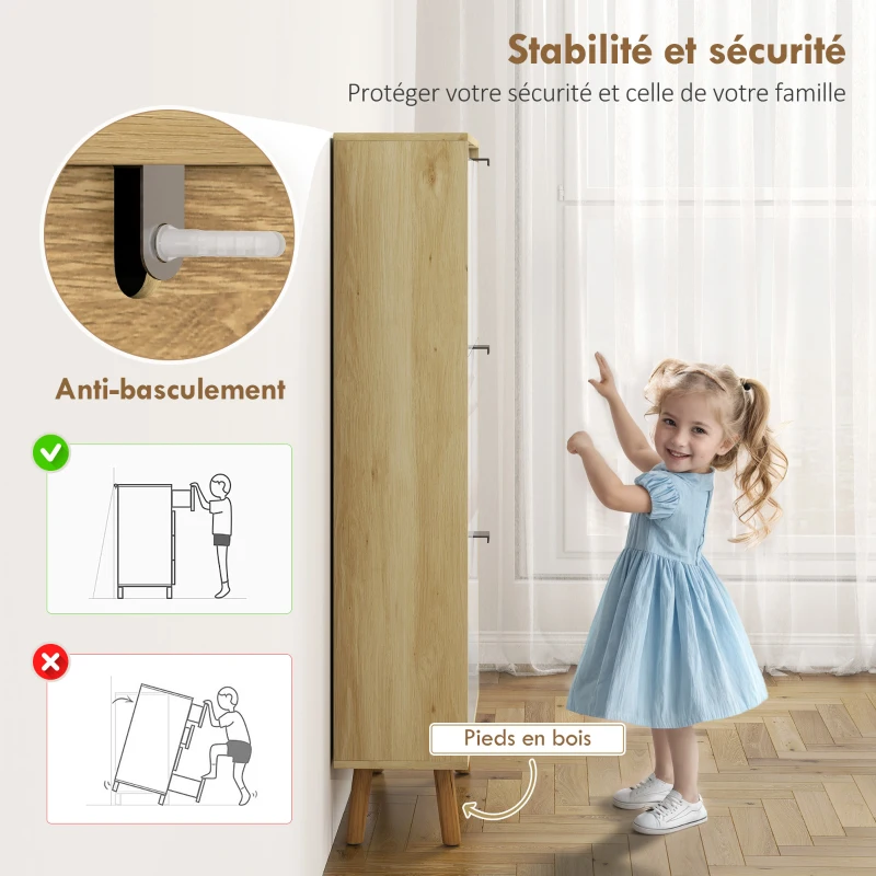 HOMCOM Meuble à chaussures, armoire à chaussures étroite, 3 tiroirs rabattables, porte haute brillante, 60x24x127cm, blanc