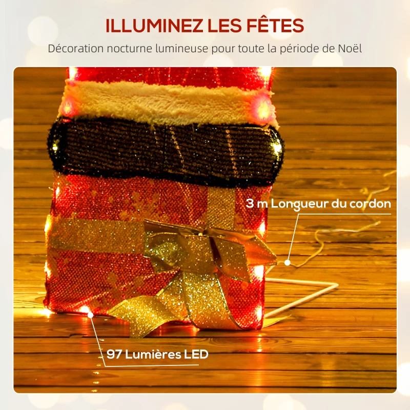 Outsunny Père Noël lumineux de 90 cm avec 97 LED blanc chaud, décoration de Noël pour intérieur et extérieur