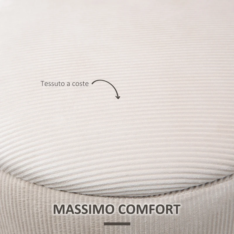 HOMCOM Set di 2 Pouf Contenitore Salvaspazio Rotondi e Imbottiti in Velluto a Coste, Bianco
