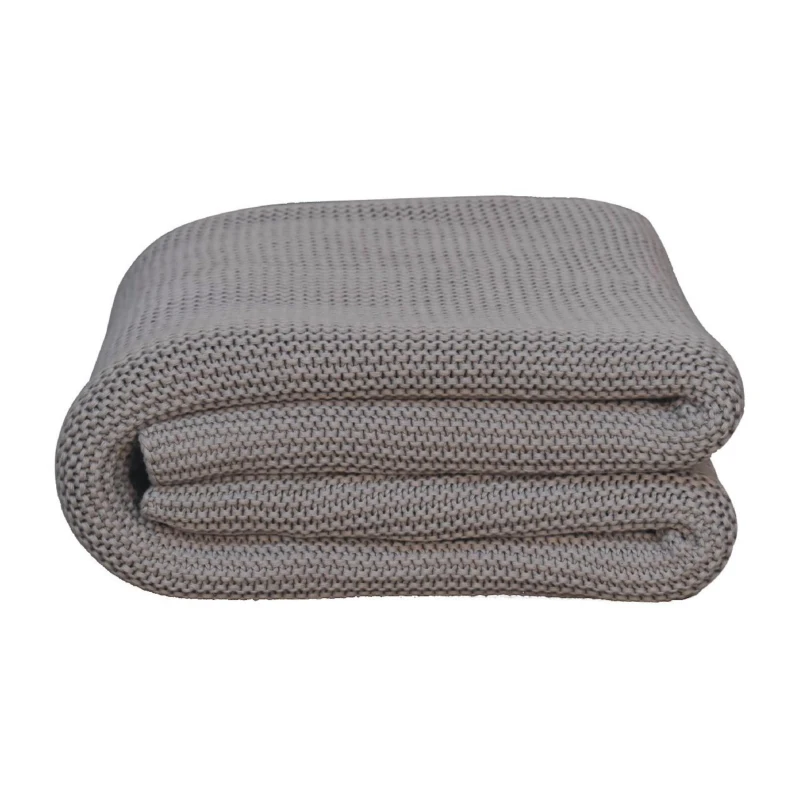 Hand-Knitted Double Knit Throw with Soft Breathable Natural Cotton, Knitted Blanket with Secure Packaging, 15L x 26W x 15H cm, Grey