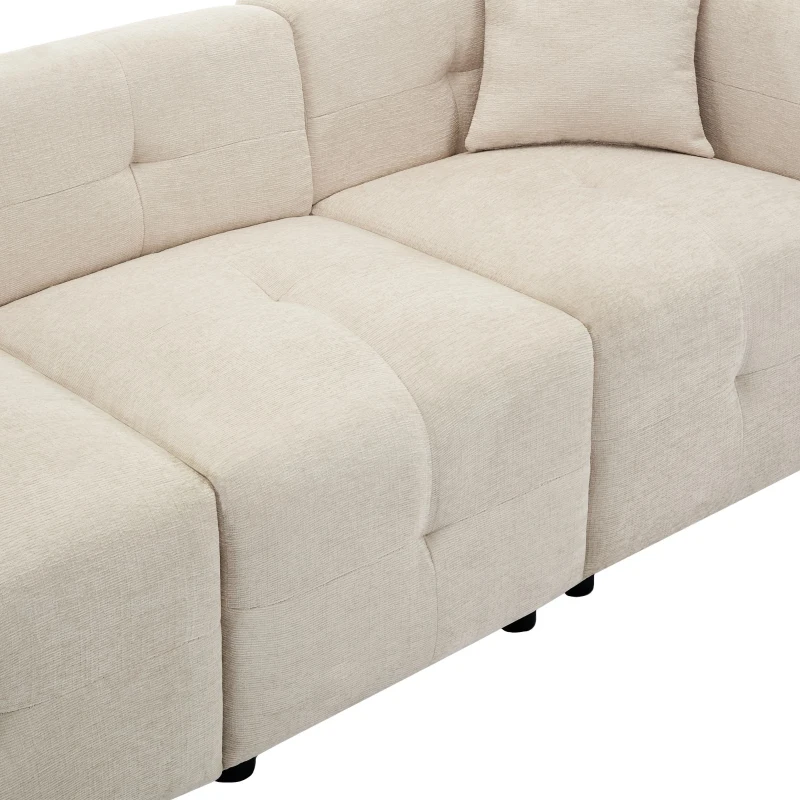 Canapé d'angle 3 places avec rangement, design en L avec pouf amovible et 2 coussins, 204x126x69 cm, Beige
