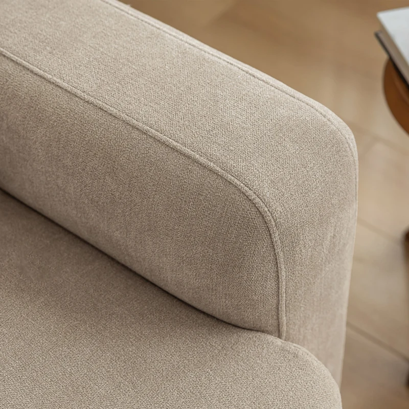 Canapé 3 places moderne avec coussins déco, tissu chenille, 211x67x71 cm, Beige