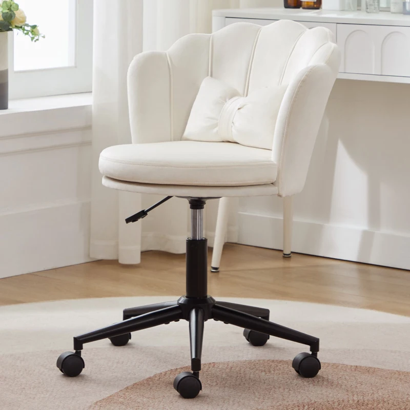 Fauteuil pivotant moderne avec dossier en forme de pétale, réglable en hauteur et design rotatif à 360°, 55x62x73-83 cm, Beige