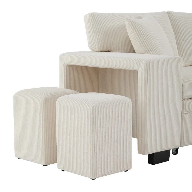 Canapé-lit pliant avec fonction couchage, port de charge USB, tablettes latérales et rangement, 231x131,5x84 cm, Beige