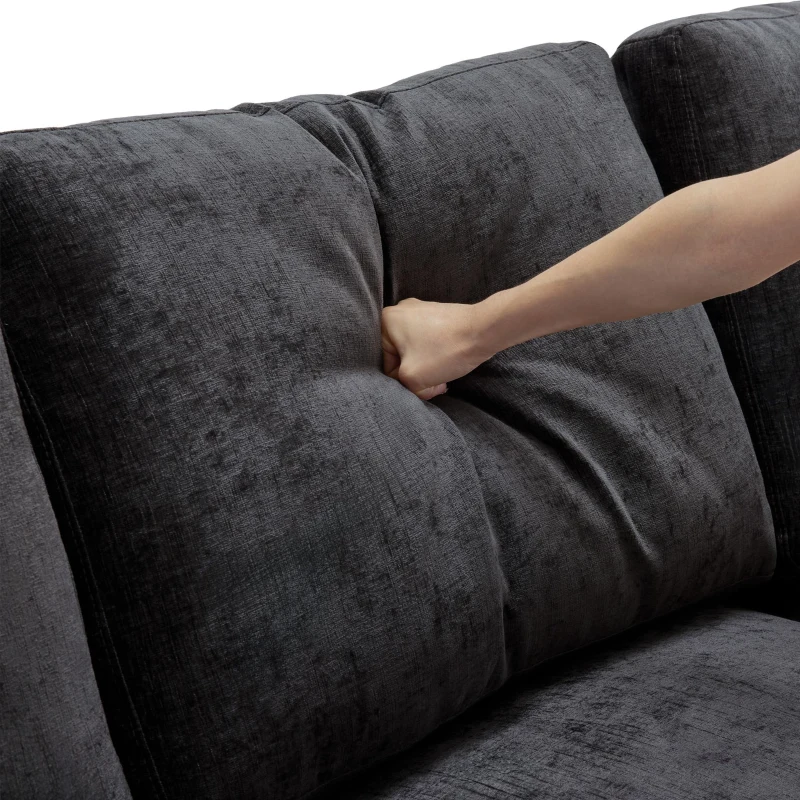 Canapé en tissu chenille moderne, canapé d'angle en L avec pouf et coussins décoratifs, 216x161x81 cm, Gris