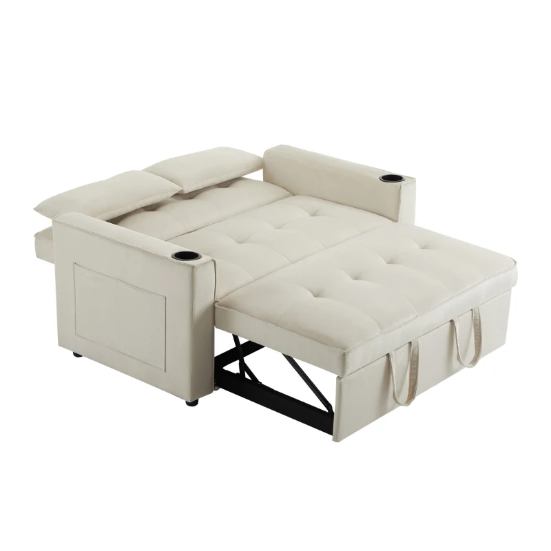 Canapé-lit pliant, canapé multifonction avec fonction couchage, avec porte-gobelet et coussin, 137x76,5x83 cm, Beige