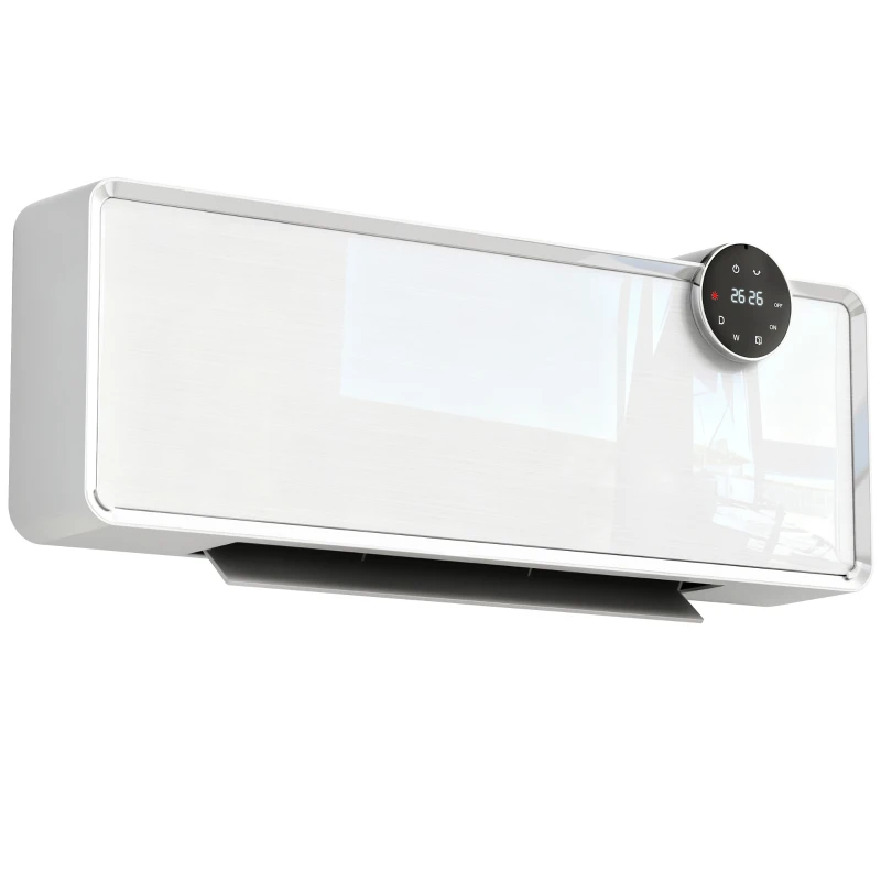 HOMCOM Chauffage mural en céramique 1000/2000W, radiateur électrique, ventilateur, thermostat, minuterie, 54x18,7x12,3cm, blanc