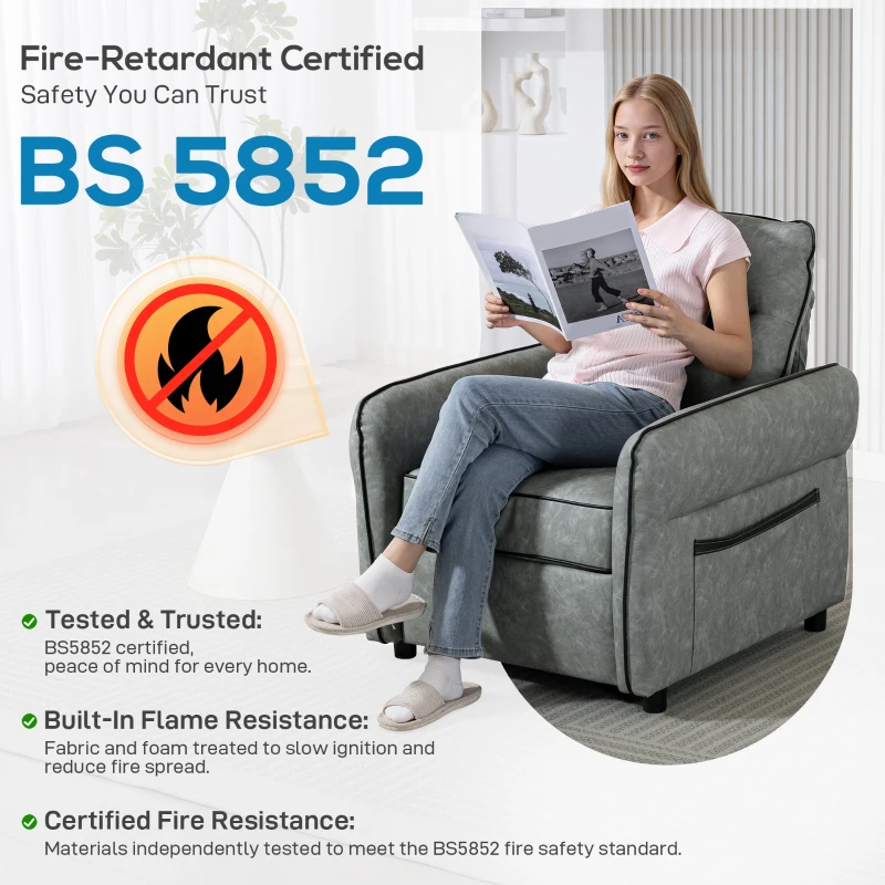 HOMCOM Accent Chair, Faux Leather Armchair - Grey