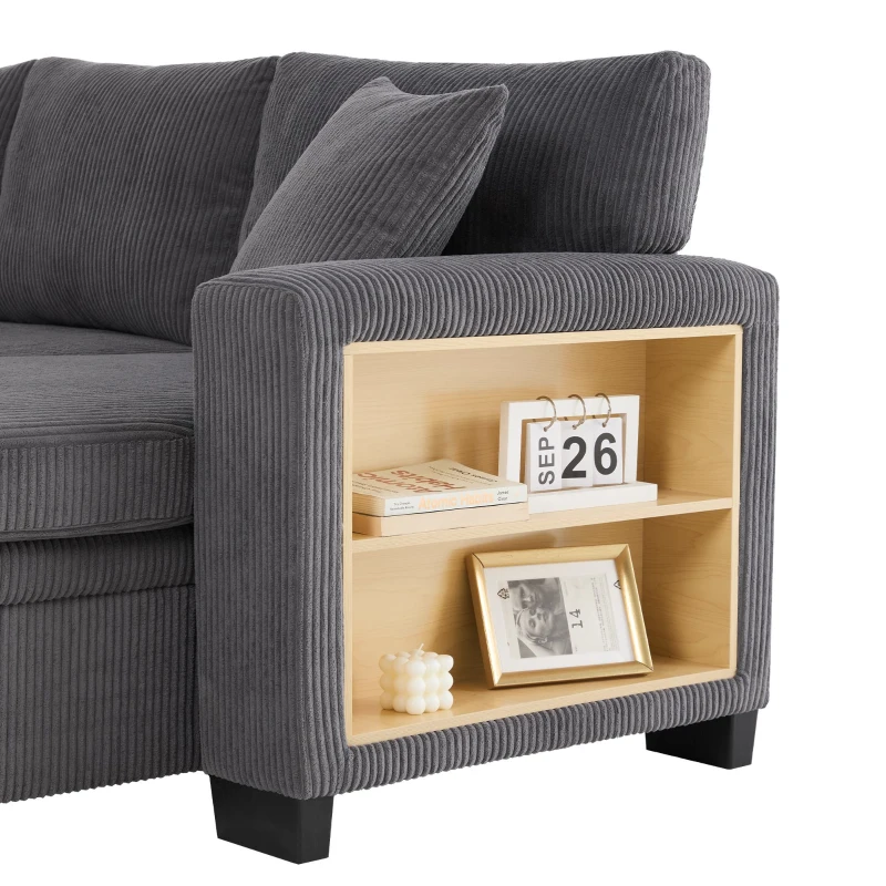 Canapé-lit pliant avec fonction couchage, port de charge USB, tablettes latérales et rangement, 231x131,5x84 cm, Gris