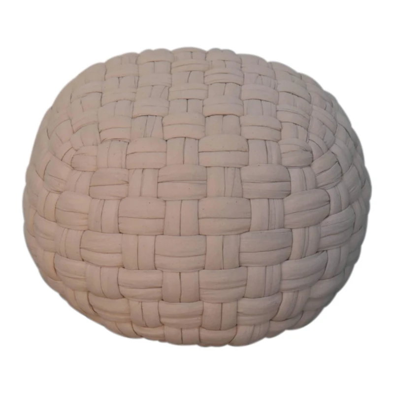 Handcrafted Tube Pouffe with Pleated Design and Breathable Cotton Fabric, Soft Futon with Delivered Fully Assembled, 48L x 48W x 36H cm, Cream