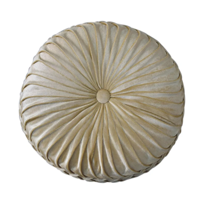 Handcrafted Velvet Pouffe with Deep-Buttoned Diamond Tufting, Soft Opulent Upholstery, Footstool for Living Room, 46L x 46W x 33H cm, Ochre