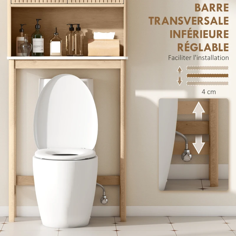 HOMCOM Meuble WC dessus de toilette meuble toilettes WC rangement avec placard à double porte étagères  66 x 25 x 168 cm, chêne(m-8)