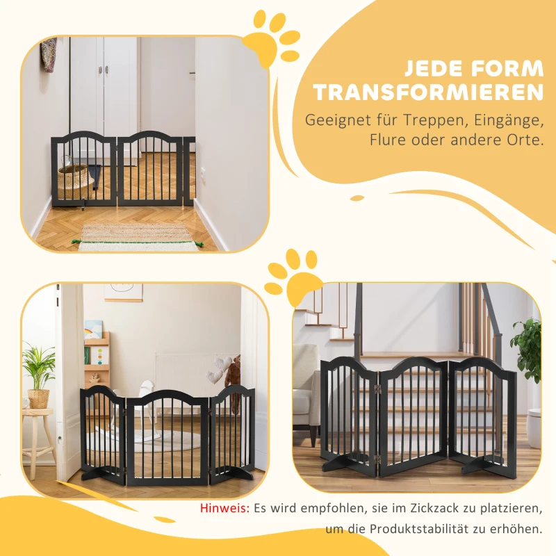 PawHut honden versperring beschermrek hondenrek configuratierooster 3-delig met twee steunpoten, stabiel en opvouwbaar geschikt voor binnen en buiten MDF zwart 154,5 x 29,5 x 61 cm